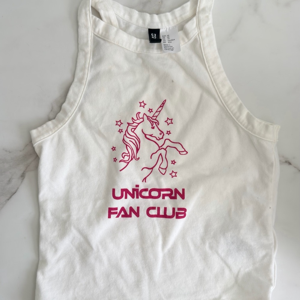 H&M White Tank Top with Pink Unicorn Graphic